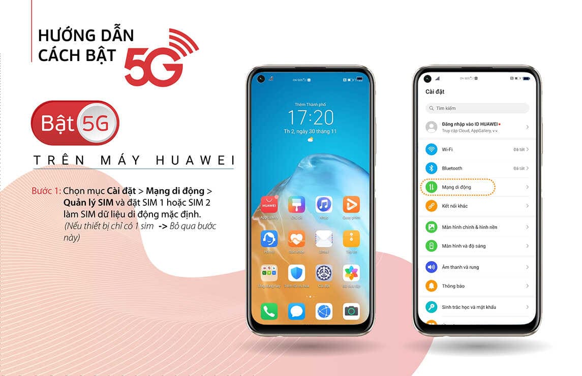 Cách bật 5G trên điện thoại Android Huawei