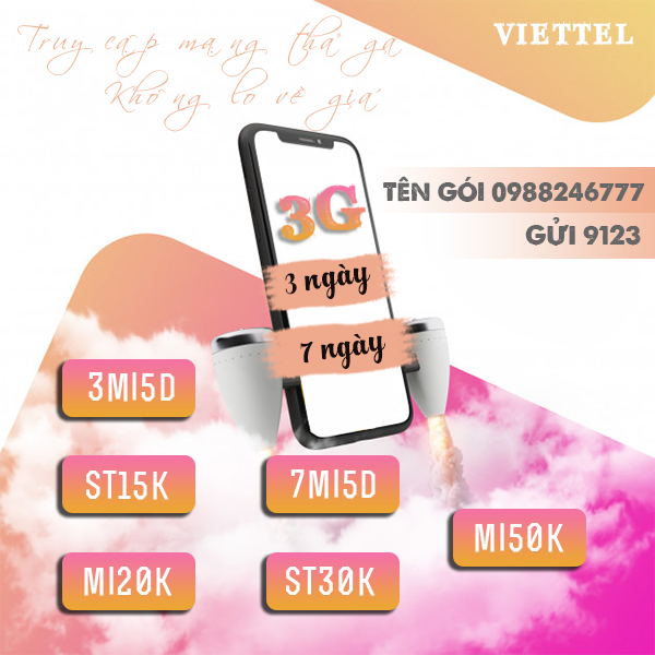 Các gói cước 3G Viettel 1 ngày, 3 ngày, 7 ngày giá siêu rẻ 