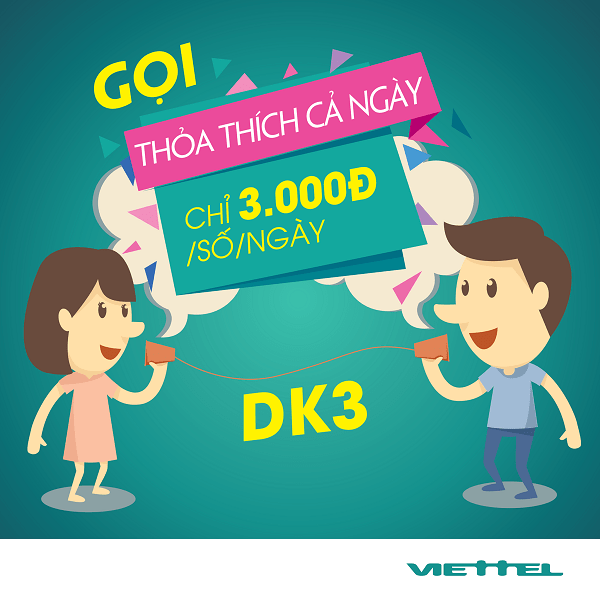 Đăng ký gói cước DK3 Viettel miễn phí tất cả cuộc gọi nội mạng dưới 15p đến 5 số thuê bao
