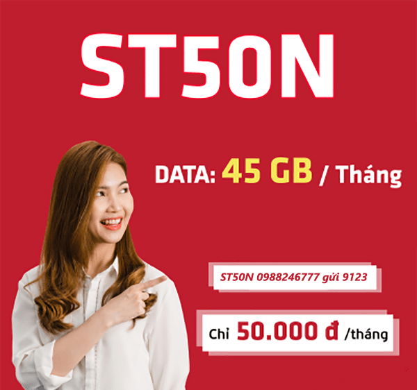 Đăng ký gói ST50N Viettel có ngay 45GB data tốc độ cao