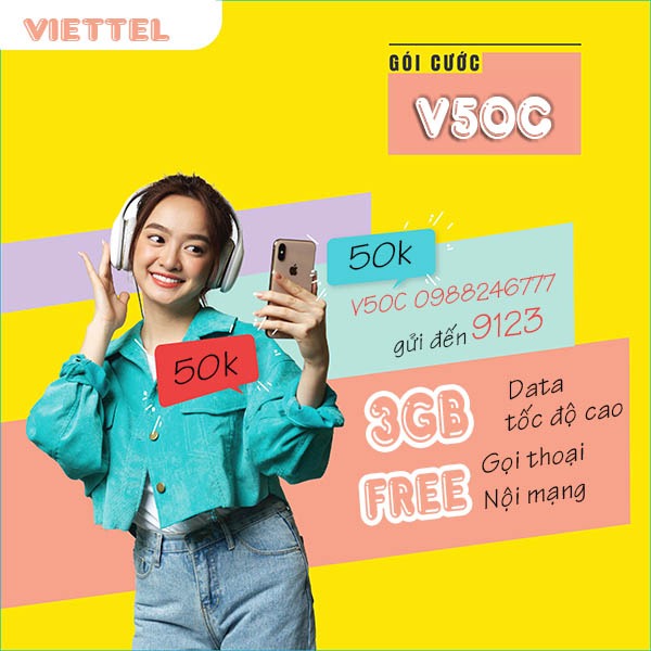 Đăng ký gói cước V50C Viettel có ngay data và gọi thoại miễn phí  