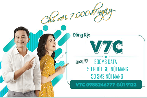 Đăng ký gói V7C Viettel miễn phí 500MB data, 50 phút gọi và 50SMS