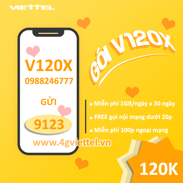 Đăng ký gói V120X Viettel có ngay 30GB data, gọi thoại miễn phí