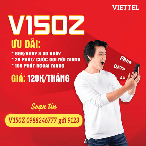 Đăng ký gói cước V150Z Viettel miễn phí data và gọi thả ga cả tháng 