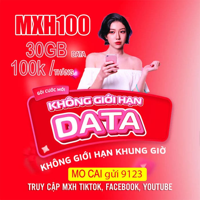 Đăng ký gói MXH100 Viettel có 30GB kèm Free Tiktok, Youtube, Facebook