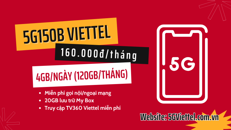 Đăng ký gói cước 5G160B Viettel miễn phí data và gọi dùng cả tháng