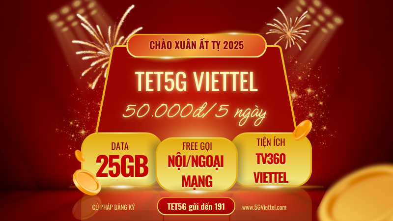 Đăng ký gói cước TET5G Viettel miễn phí gọi, data và SMS miễn phí 5 ngày 